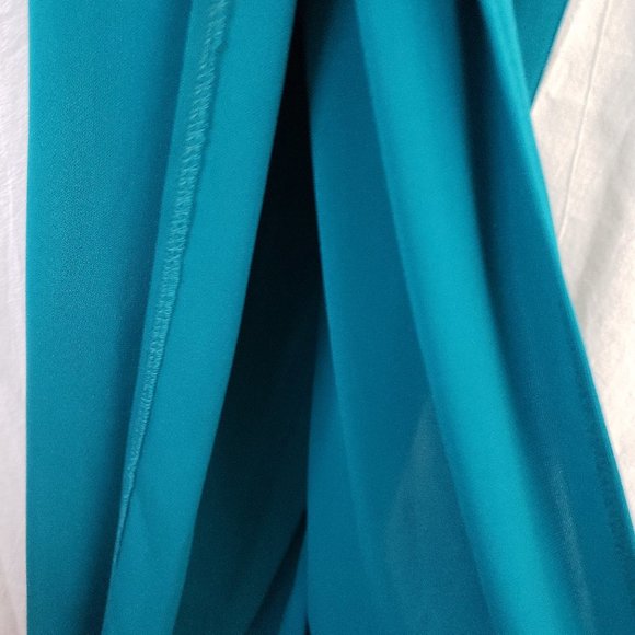 haute hippie Aquamarine Teal Plunging V Grecian Goddess Slit Maxi Gown Dress S M - Picture 8 of 16